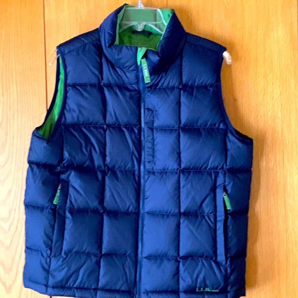NEW LL Bean boy’s XL 18 quilted puffer field vest full zip Navy green reflective